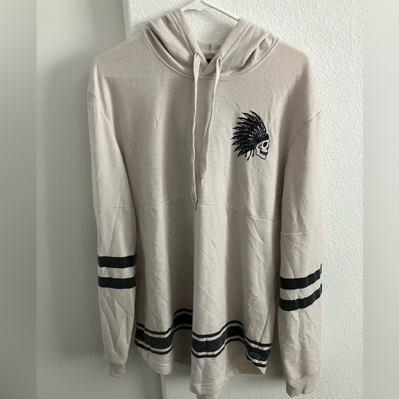 Men's Beige Hoodie with Black Stripes - Picture 1 of 2